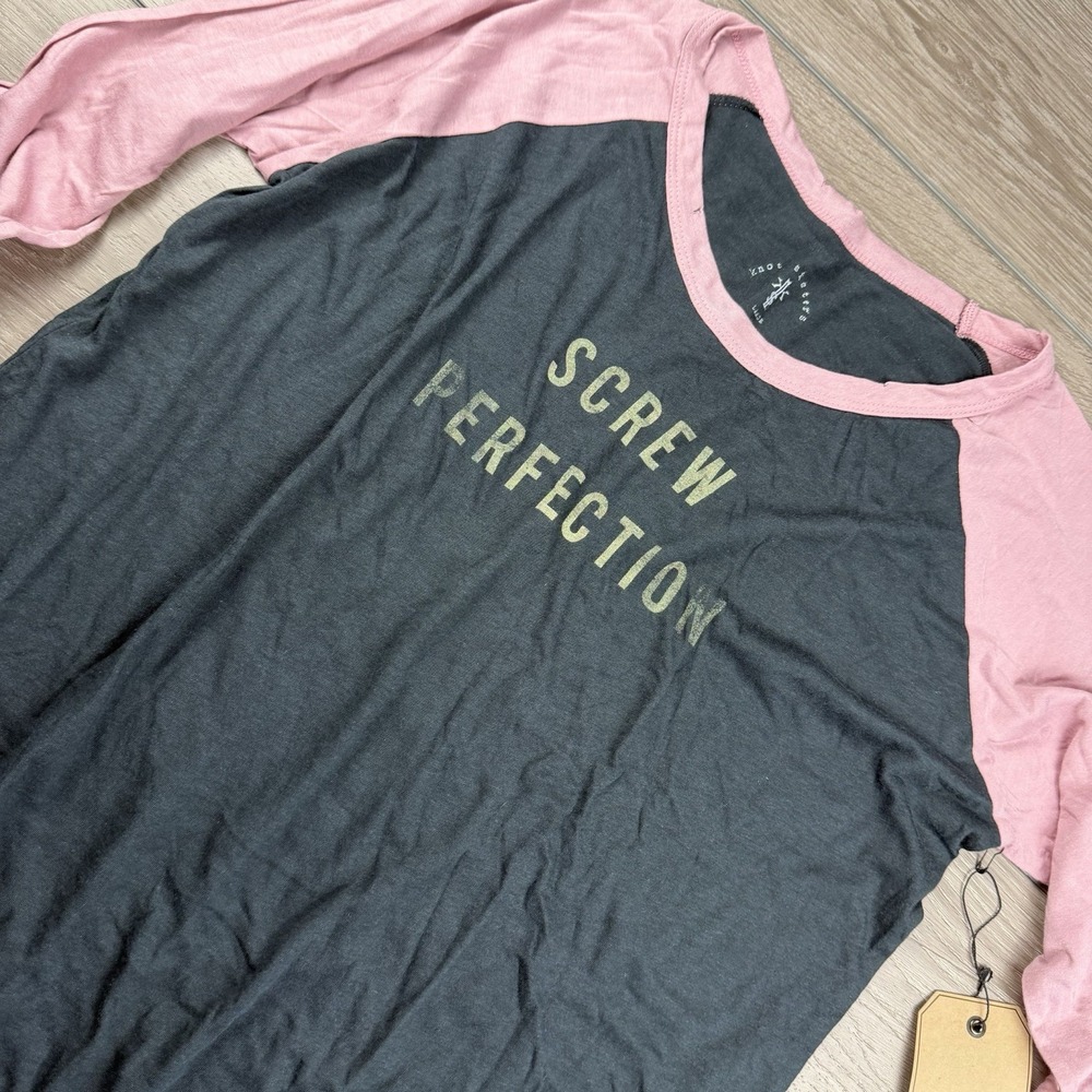 Knot Sisters Women's 3/4 Sleeve "screw‎ Perfection" Baseball Tee Black Large New